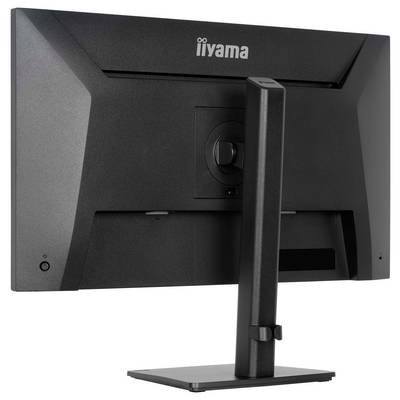 Un écran d'ordinateur noir visionné par l'arrière, montrant le pied et les ports, avec le nom de marque « iiyama » visible en haut.