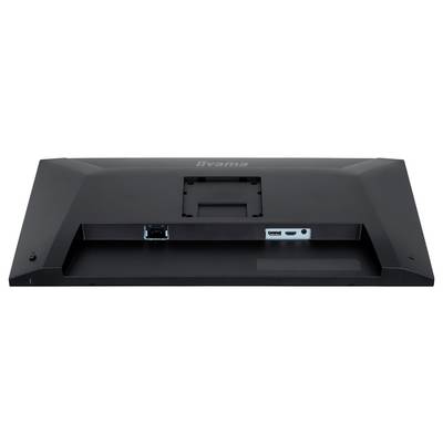 'Vue arrière d'un moniteur d'ordinateur montrant les ports HDMI et DVI, et un connecteur d'alimentation. Zone de montage visible au centre.'