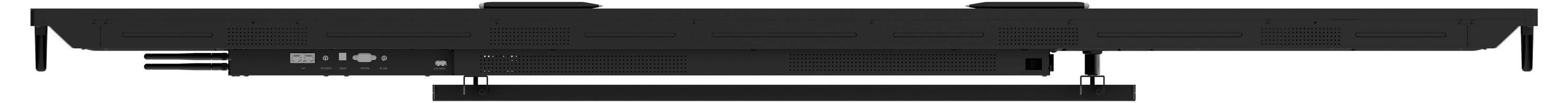 Une barre sonore noire horizontale avec des boutons et des ports visibles sur le côté, conçue pour améliorer le son de la télévision ou du cinéma maison.