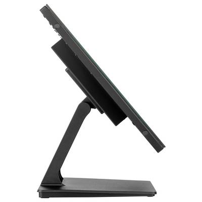 Une vue latérale d'un moniteur d'ordinateur moderne avec un support ajustable élégant, légèrement incliné vers l'avant, mettant en évidence son profil fin.