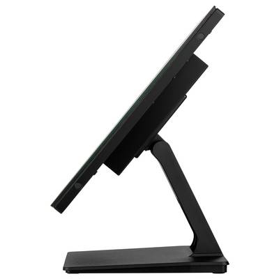 Vue latérale d'un écran tactile noir avec un design élancé et épuré, affichant son support réglable pour des angles de visualisation optimaux.
