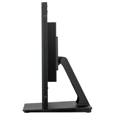 Vue latérale d'un moniteur informatique ultra-fin moderne avec un support noir, mettant en évidence son profil fin et son design épuré.