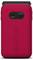 Téléphone à clapet rouge avec « emporia » gravé en relief, caméra noire et haut-parleur au dos.