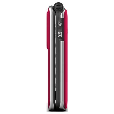 Téléphone à clapet dans un socle de charge affichant « 12:34, 28.07, vendredi », avec des icônes de signal et de batterie vertes, mettant en évidence l'accessibilité.