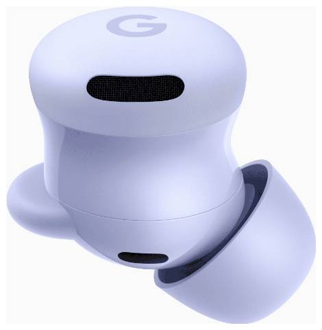 Un seul écouteur sans fil blanc avec une grille de haut-parleur noire et un logo « G » sur le dessus, conçu pour une utilisation intra-auriculaire. Le boîtier de charge est partiellement visible.