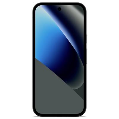 Un smartphone aux formes épurées, doté d'un écran incurvé affichant des dégradés bleus abstraits.