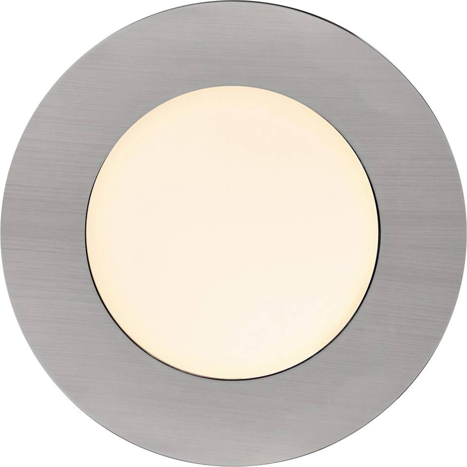 Un luminaire de plafond LED rond avec un cadre métallique et un centre au rayonnement chaud.