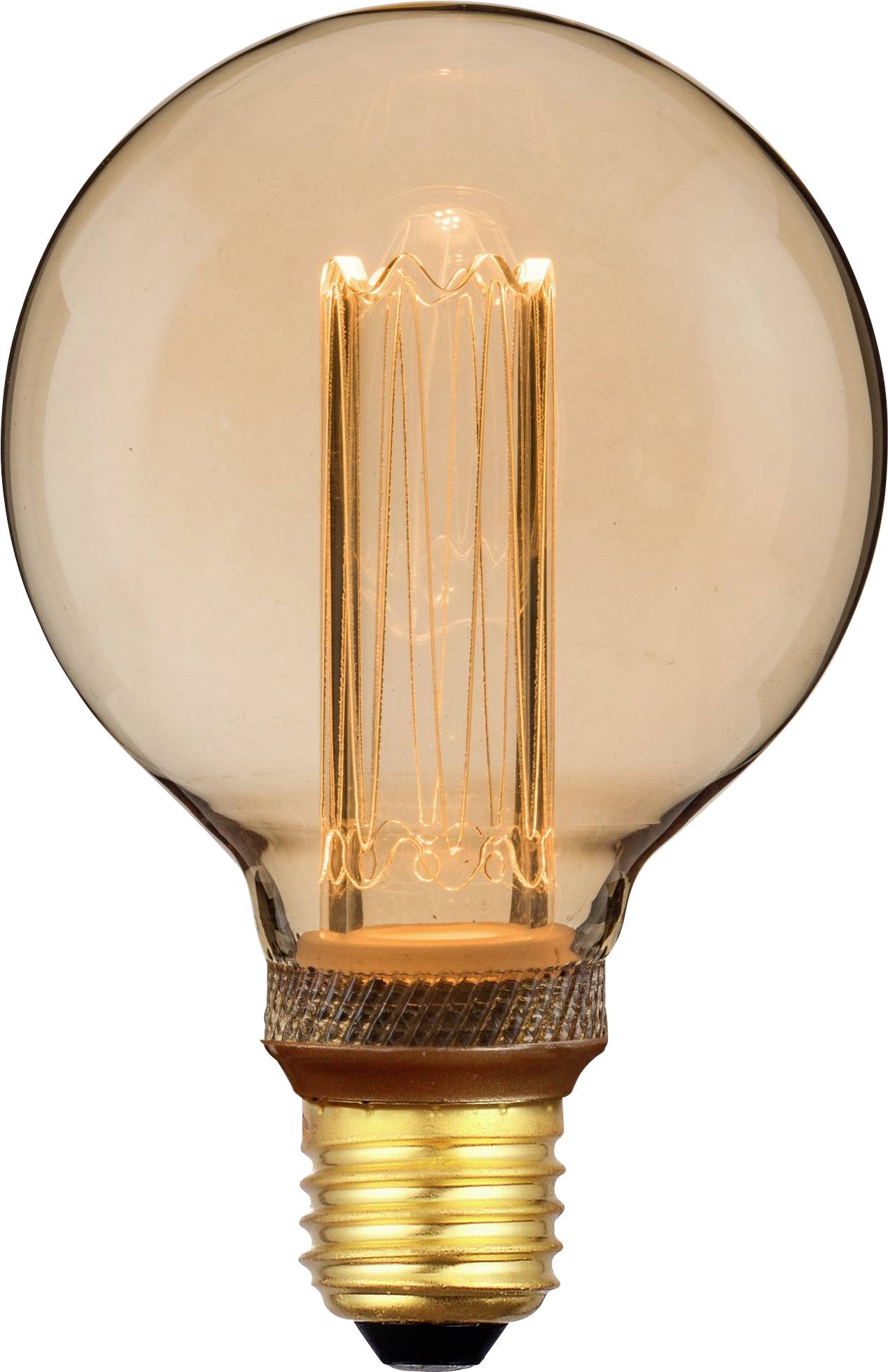 Une ampoule de style vintage avec un filament brillant visible et une base à vis, émettant une lueur chaude et ambrée.