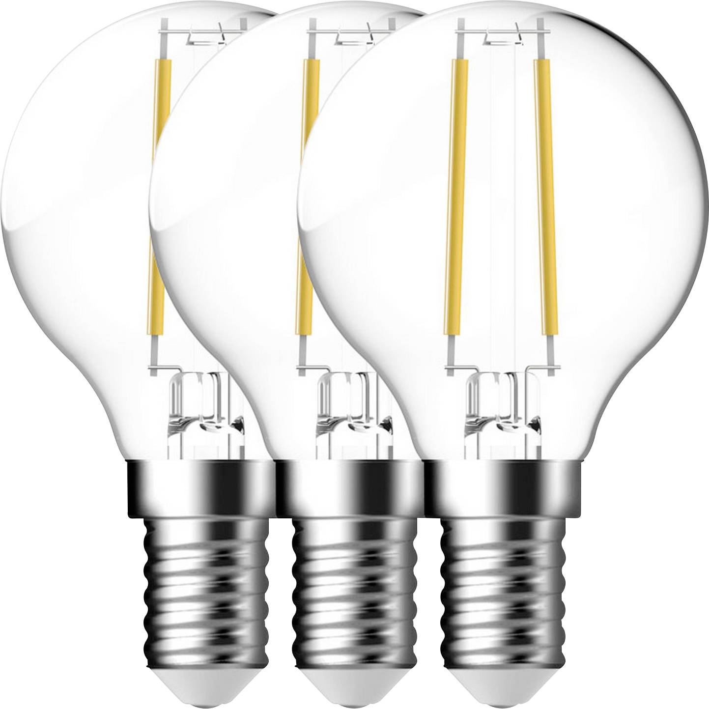 Trois ampoules LED avec filaments visibles, disposées en rangée, symbolisent l'efficacité énergétique et la technologie d'éclairage moderne.