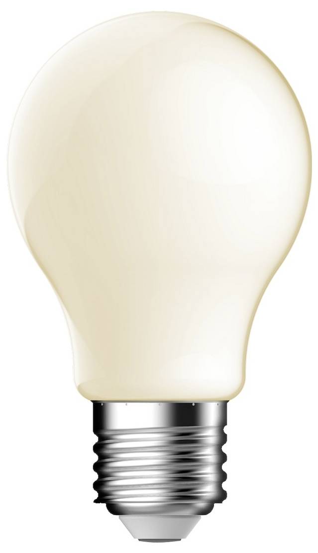 Une ampoule à incandescence blanche avec un culot à vis métallique, couramment utilisée pour l'éclairage général dans les maisons et les bureaux.