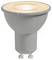 Un projecteur LED gris avec une lueur chaleureuse et une base GU10, adapté à l'éclairage intérieur.