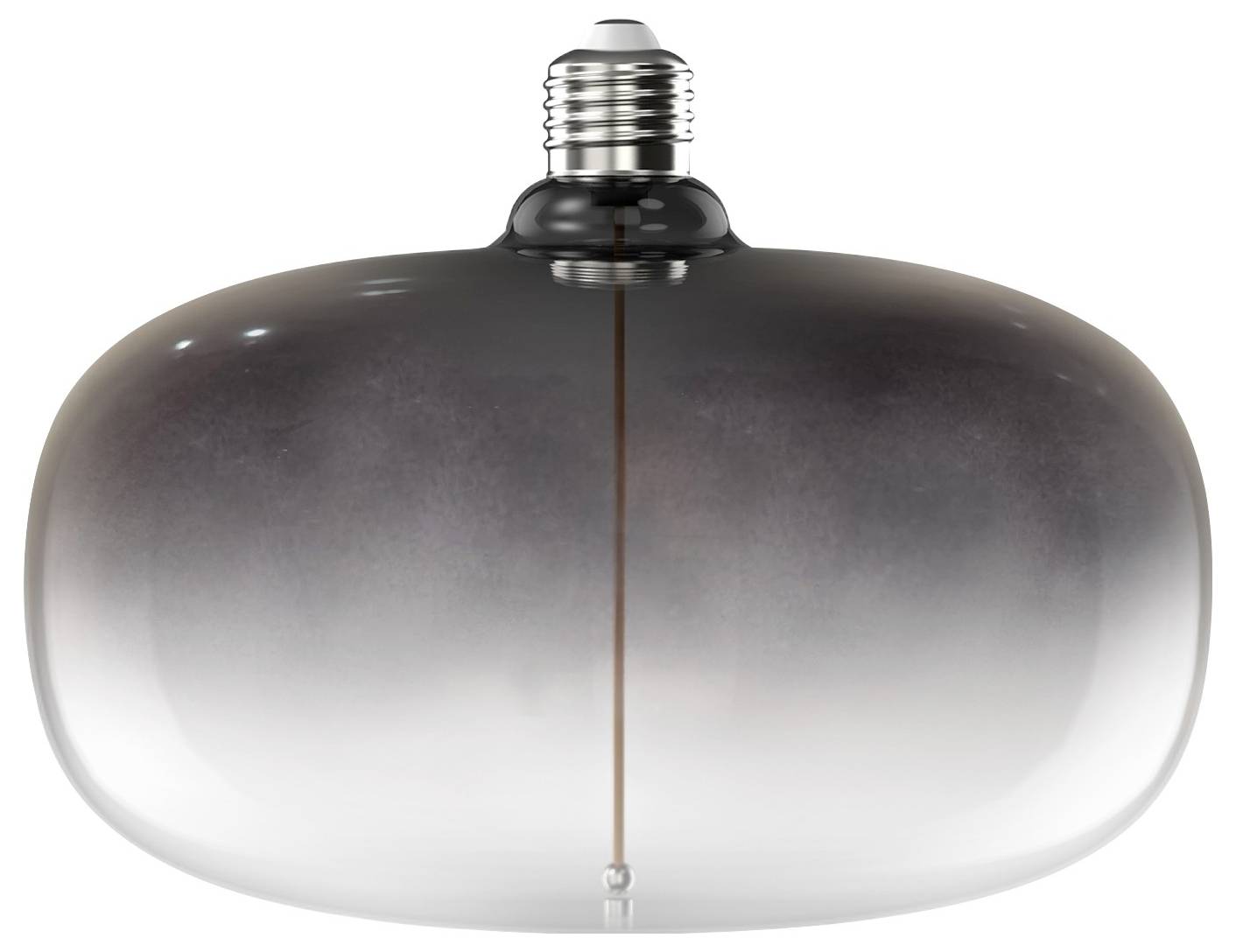 Une ampoule LED arrondie dégradé noir et blanc avec une base métallique, conçue pour un éclairage décoratif moderne.