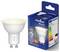 Ampoule LED « Nordlux Smart Spot GU10 » à côté de sa boîte. Classe énergétique F, 2700 Kelvin, 5 watts, 200 lumens. Fonction Bluetooth mise en évidence sur l'emballage.