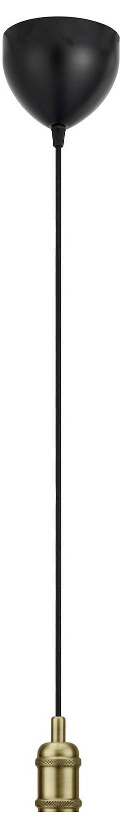 Un luminaire suspendu noir avec un long cordon noir et une douille en laiton, conçu pour être utilisé avec une seule ampoule.