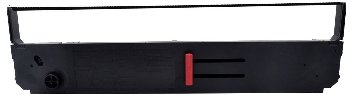 Cartouche de ruban imprimante noir avec curseur rouge, utilisée pour les imprimantes à impact.
