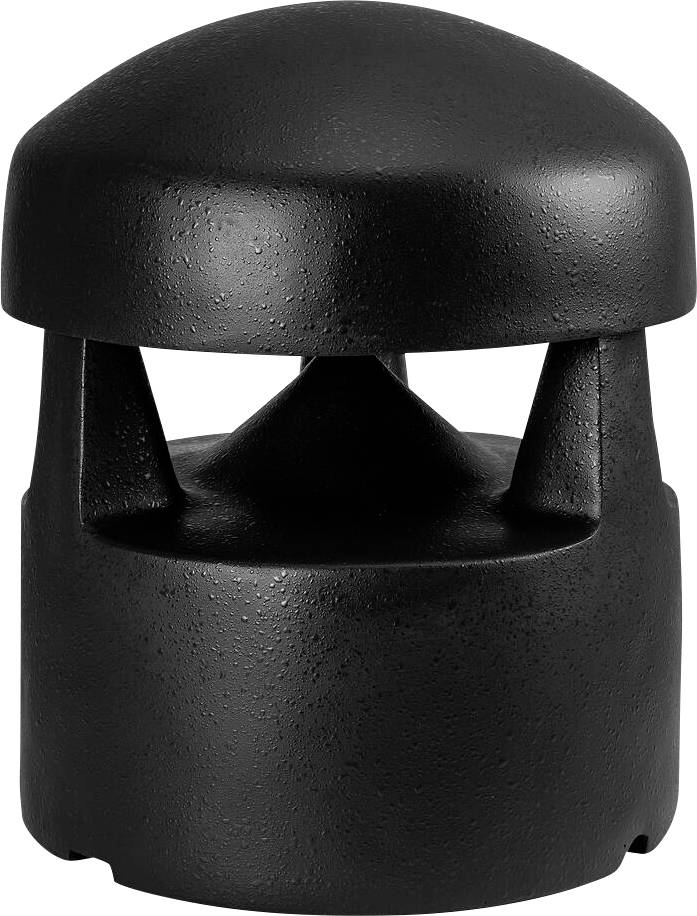 Un capuchon de ventilation extérieur de forme dôme noir avec une surface texturée et une structure de support centrale, généralement utilisé pour les sorties de cheminée ou de tuyauterie.