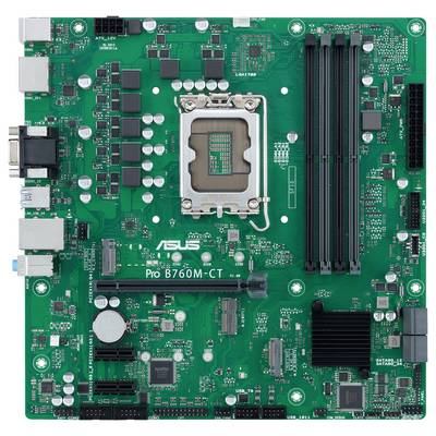 Carte mère ASUS Pro B760M-CT pour ordinateur avec socket CPU, emplacements RAM, emplacements PCIe et ports E/S arrière visibles
