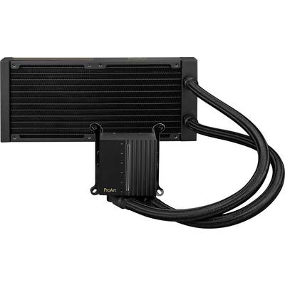 Un radiateur de refroidissement informatique noir avec des tubes attachés et un composant de marque « ProArt », utilisé pour dissiper la chaleur dans les ordinateurs personnels.