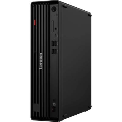 Ordinateur de bureau Lenovo ThinkCentre Tiny présenté en noir, vue de face et de côté avec fentes de ventilation et ports USB.