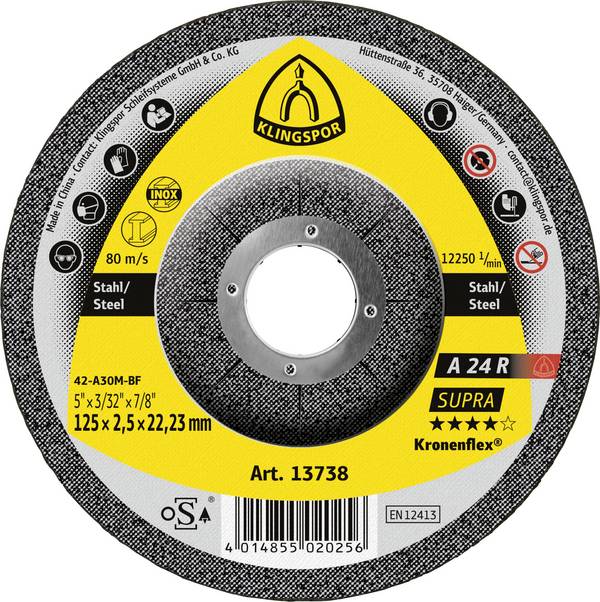 Klingspor A 24 R Supra 13738 Disque à tronçonner à moyeu déporté 125 mm 25 pc(s) acier, acier inoxydable, Fonte
