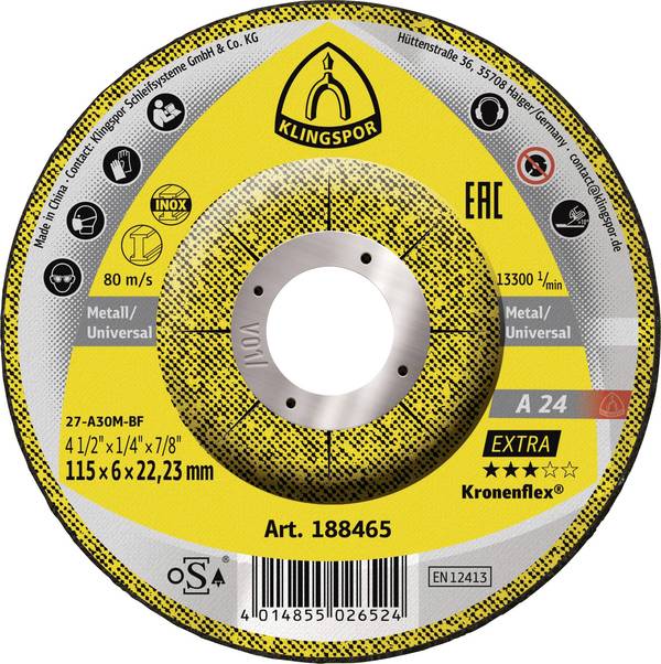 Klingspor A 24 EX 188465 Disque à ébarber à moyeu déporté 115 mm 10 pc(s) métal