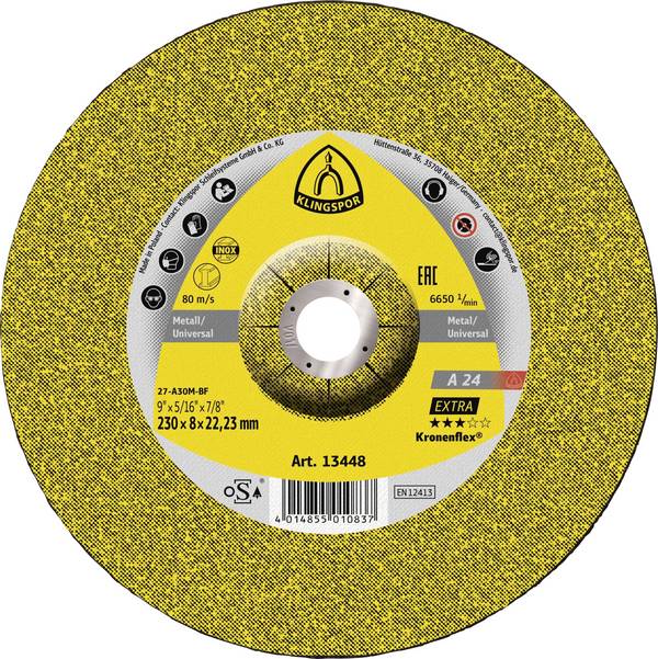 Klingspor A 24 EX 13448 Disque à ébarber à moyeu déporté 230 mm 10 pc(s) métal