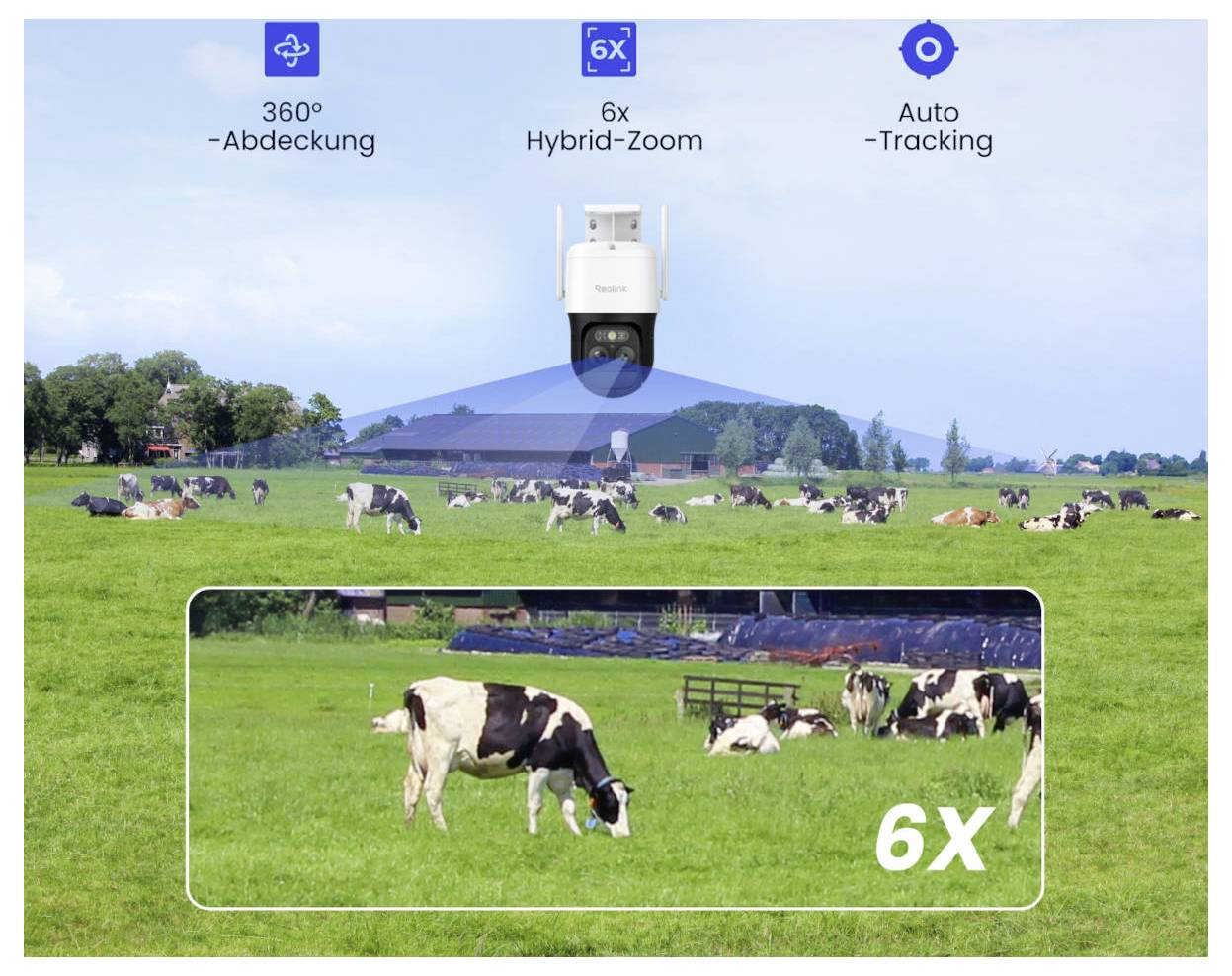 Une caméra de sécurité alimentée par l'énergie solaire est montée sur un arbre, fixée avec des sangles. Un panneau solaire est attaché à côté de la caméra.