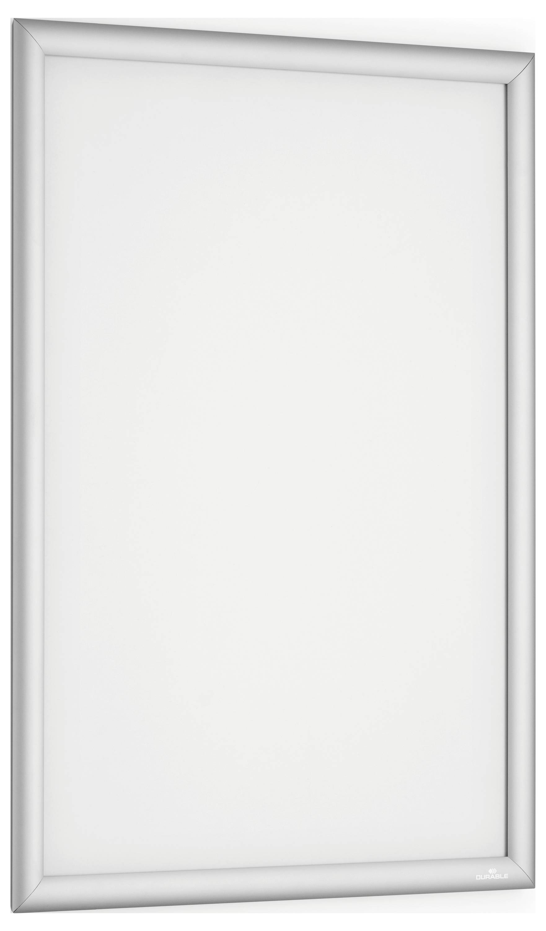 Un tableau blanc rectangulaire vertical avec un cadre argenté.