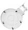 Un plat satellite circulaire blanc vu de dessous, montrant le matériel de montage et un support attaché au bras du plat, indiquant la configuration d'installation.