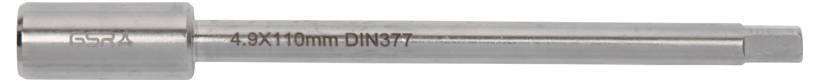 Un outil cylindrique étiqueté « 4,8x110mm DIN 371 », doté d'une tige métallique avec une tête texturée, utilisé pour des applications techniques.