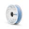 Bobine blanche de filament d'imprimante 3D bleue sur un fond uni.