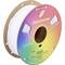 Image d'un produit montrant une bobine de filament d'imprimante 3D PLA Panchroma étiquetée « BLANC FROID » avec un devant aux couleurs de l'arc-en-ciel et du filament blanc enroulé sur une bobine marron.