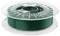 Une bobine de filament vert pour imprimante 3D enroulée sur une bobine en plastique transparent.