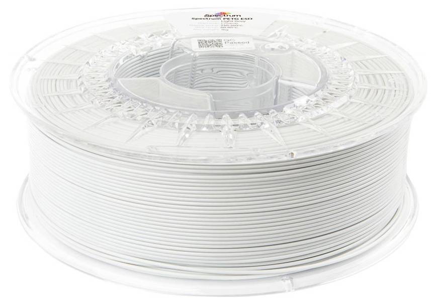 Une bobine en plastique transparent contenant un filament blanc pour imprimante 3D, montrant le matériau enroulé à l'intérieur d'un conteneur de bobine transparent.