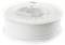 Une bobine en plastique transparent contenant un filament blanc pour imprimante 3D, montrant le matériau enroulé à l'intérieur d'un conteneur de bobine transparent.