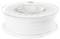 Bobine de filament blanc pour imprimante 3D sur une bobine en plastique transparent sur un fond blanc.