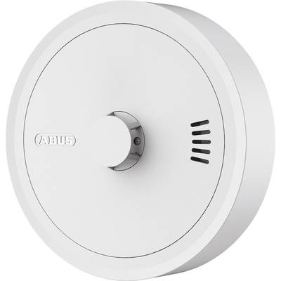 « Un détecteur de fumée blanc et rond avec un bouton central et des fentes de ventilation, affichant le nom de la marque. »