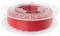 Bobine de filament d'imprimante 3D rouge sur une bobine en plastique transparent, isolée sur fond blanc.
