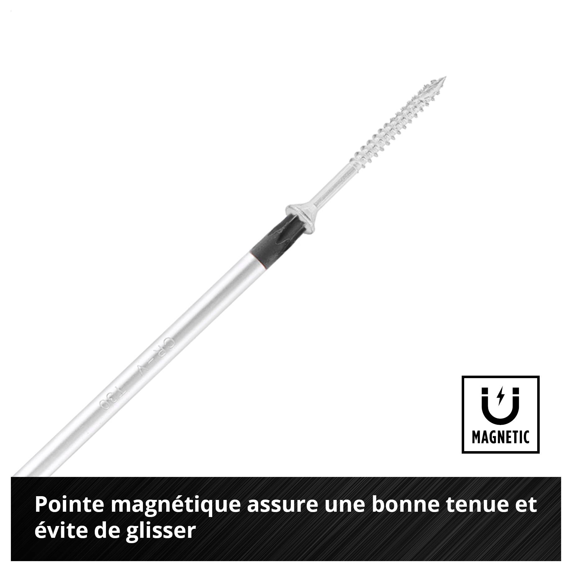 Baguette de télescope argentée avec pointe magnétique ; maintient les pièces métalliques en sécurité et empêche le glissement.