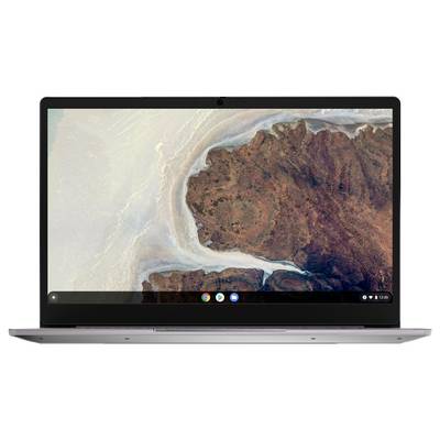 Un ordinateur portable affichant une image satellitaire de la Terre, montrant un paysage accidenté de couleur rouille avec une rivière qui le traverse.