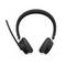 Un casque sans fil supra-auriculaire noir avec un microphone à perche est présenté sur un fond blanc, mettant en avant son design épuré.
