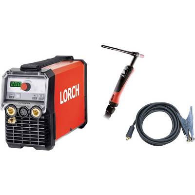 Machine à souder Red Lorch avec panneau de commande et affichage. Comprend un chalumeau de soudage et un câble de connexion avec pince.