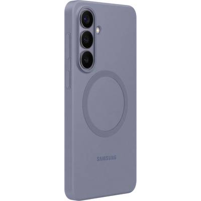 Un étui de smartphone bleu avec trois découpes pour appareil photo et un design circulaire au centre, vu de l'arrière.