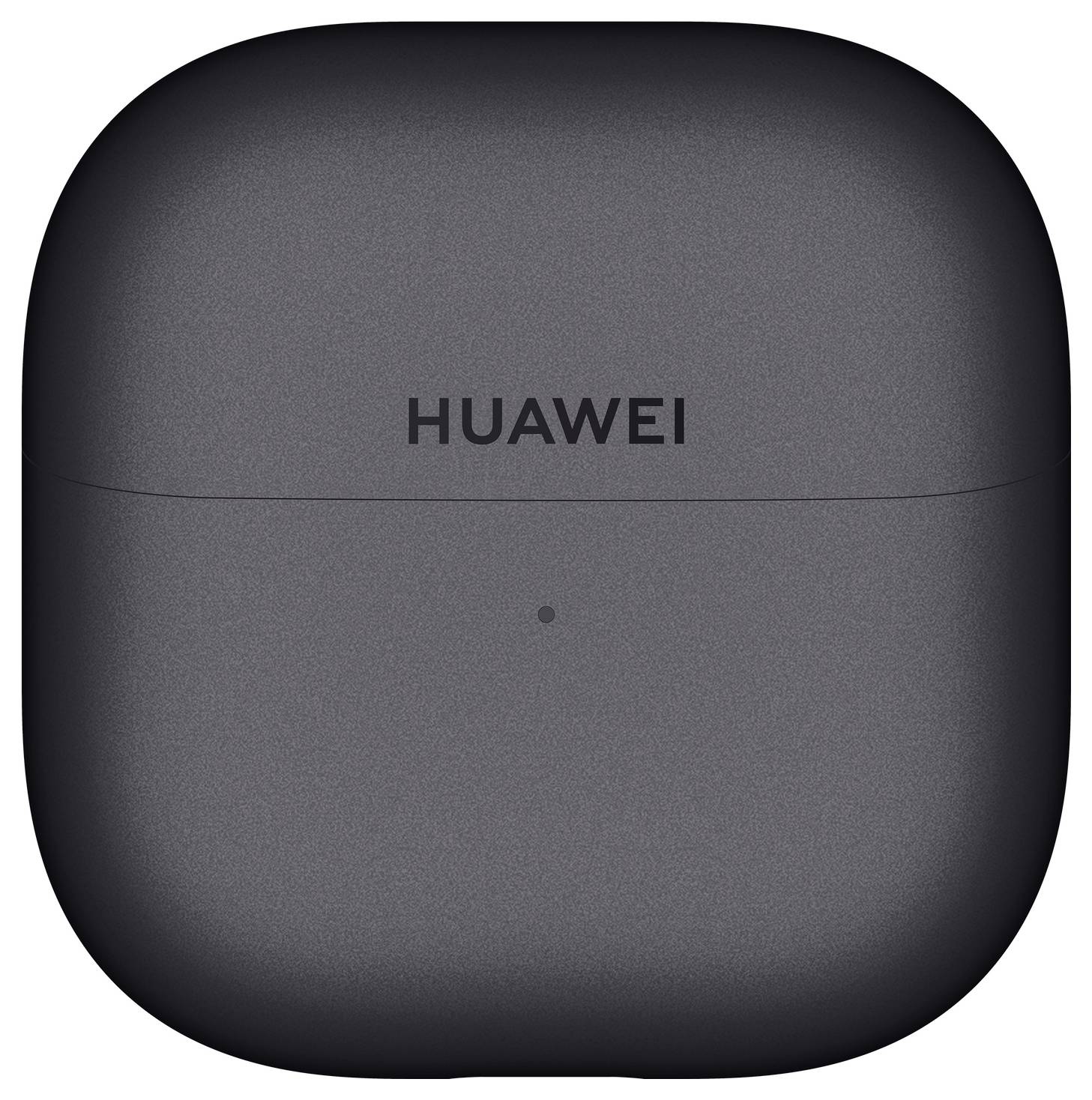 Des écouteurs sans fil dans un étui compact et sombre arborant le logo « HUAWEI ».