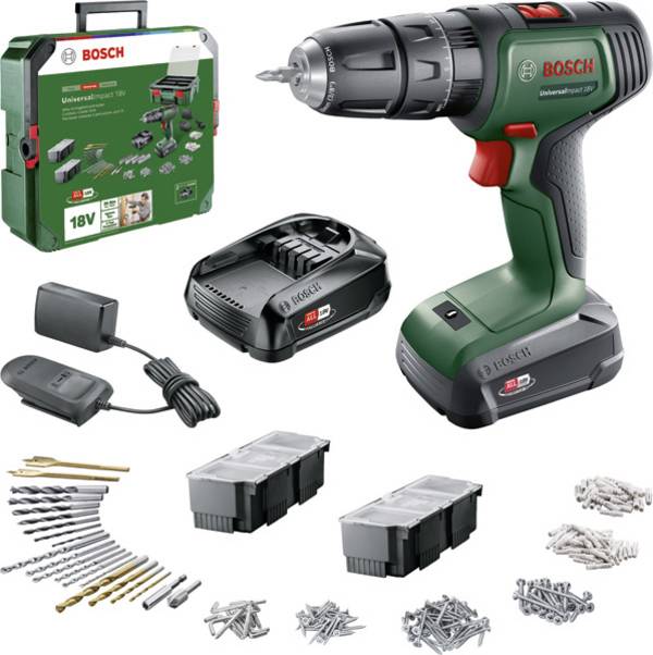 Bosch Home and Garden UniversalImpact 18V + SystemBox  -Perceuse à percussion sans fil  + 2 batteries