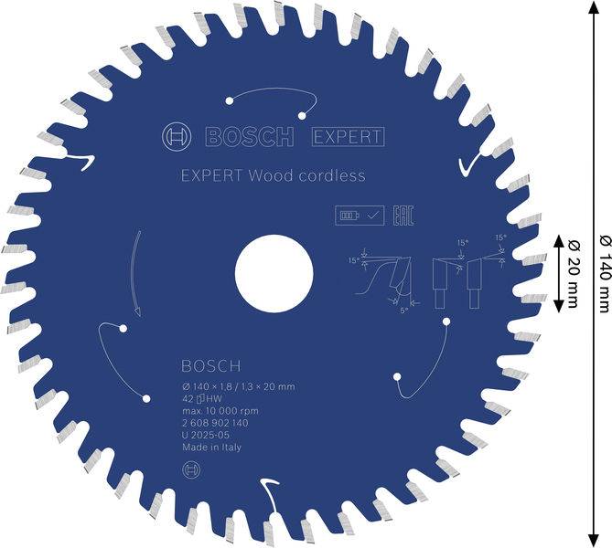 Bosch Accessories 2608902140 2608902140 Lame de scie circulaire Nombre de dents: 42 1 pc(s)-12