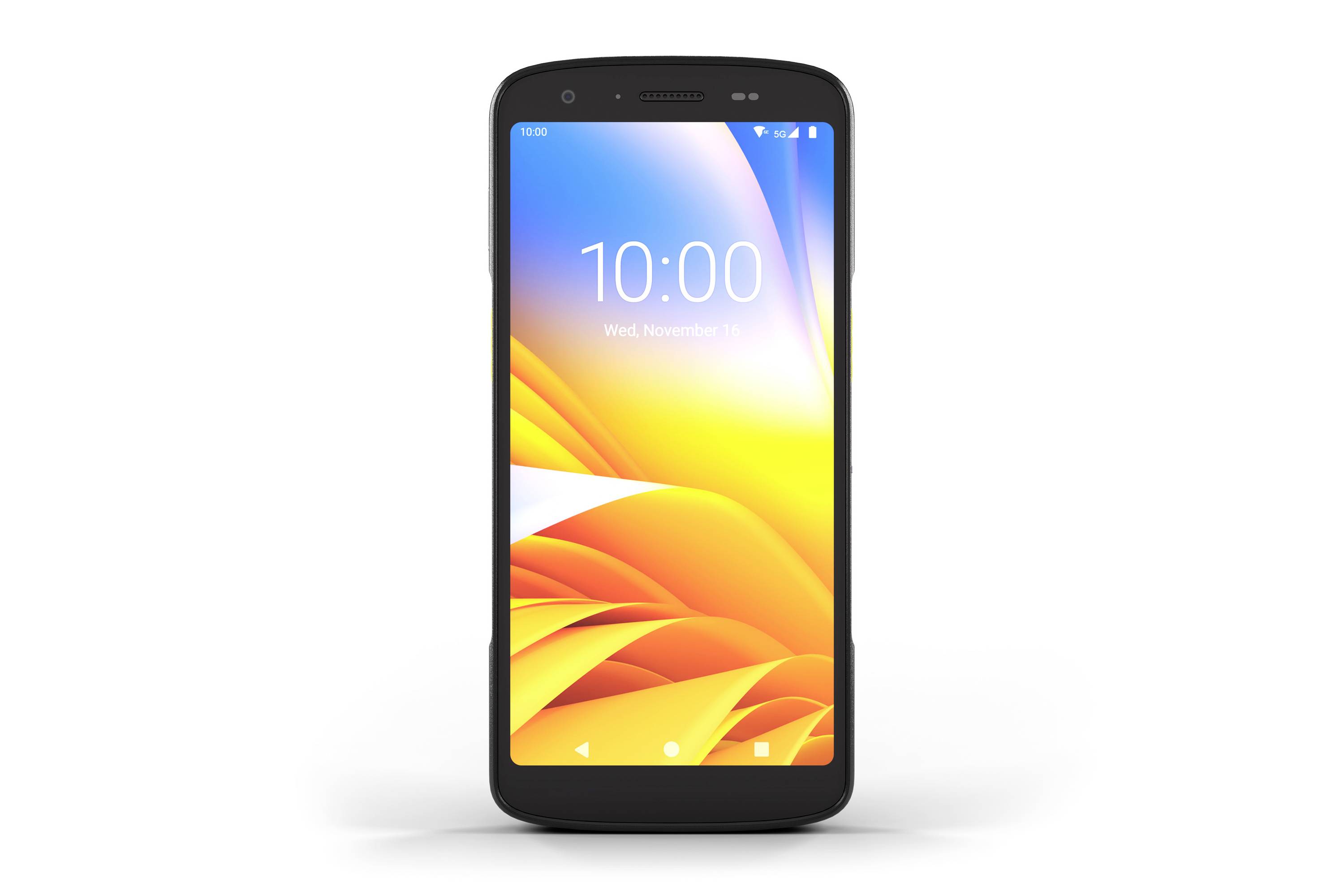 Un smartphone affichant un fond d'écran abstrait et coloré avec l'heure « 10:00 » et la date « Mercredi 15 novembre » à l'écran.