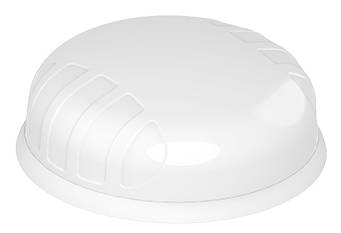 Un dispositif capteur blanc et rond avec une forme de dôme lisse et des rainures subtiles sur sa surface.