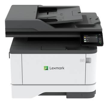 Une imprimante Lexmark avec panneau de commande et bac à papier.