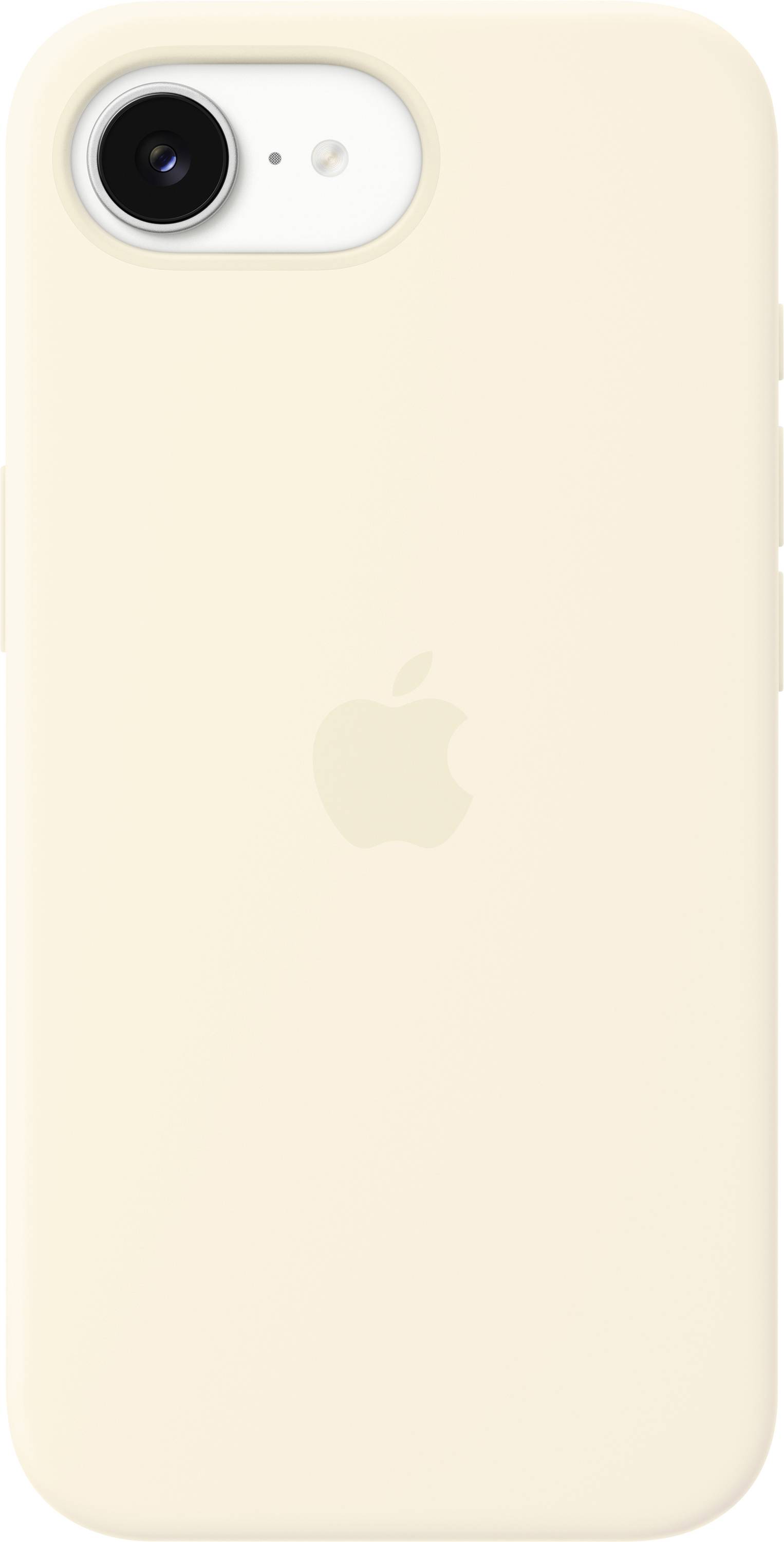 Étui iPhone de couleur crème avec le logo Apple au dos, conçu pour s'adapter parfaitement au téléphone et offrir une protection.